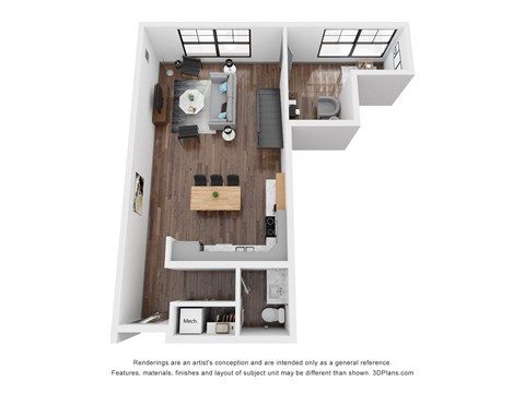 Floor plan for 1 bed, 2 baths, 1119 sqft